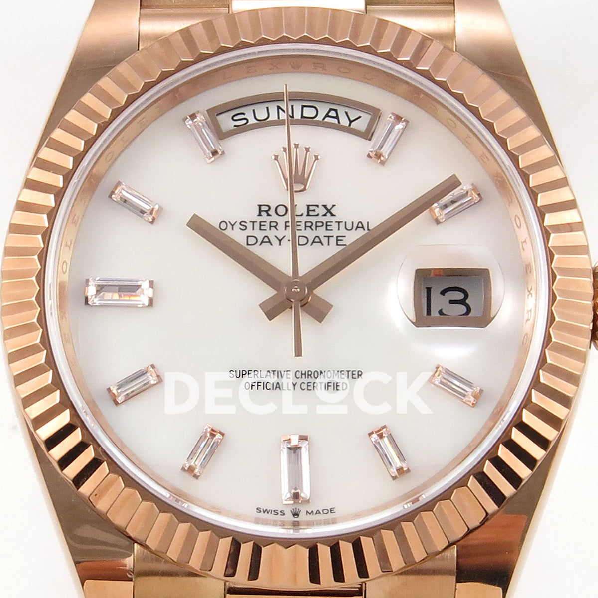 Rolex Day-Date 40 228235 QF White MOP Gem Dial President JH3255 V9 replica - dial closeup