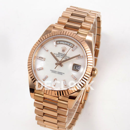 Rolex Day-Date 40 228235 QF White MOP Gem Dial President JH3255 V9 replica - three quarter