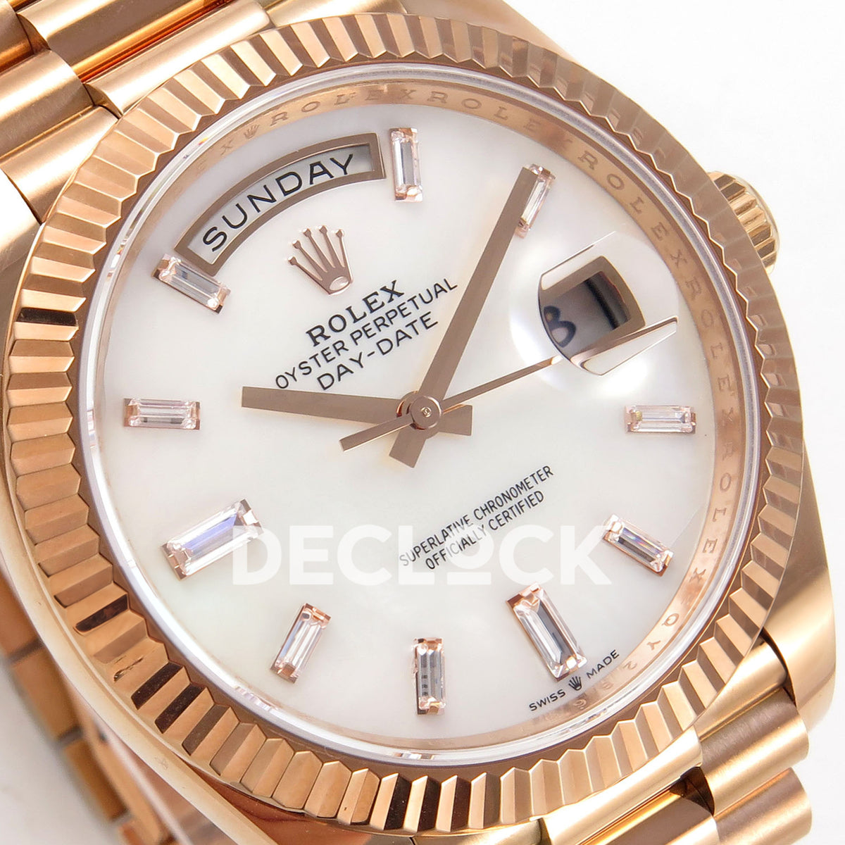 Rolex Day-Date 40 228235 QF White MOP Gem Dial President JH3255 V9 replica - dial angle left