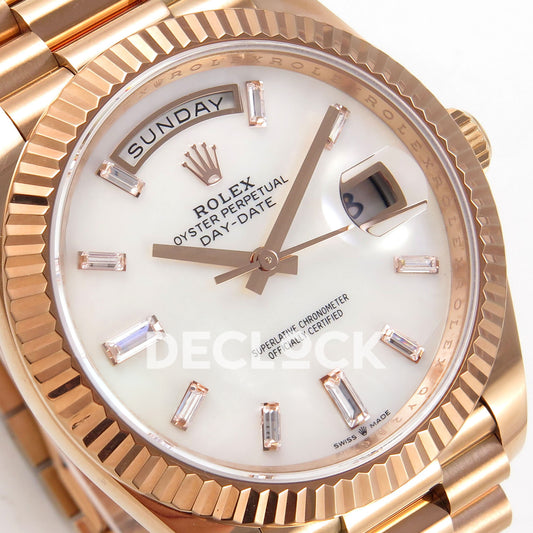 Rolex Day-Date 40 228235 QF White MOP Gem Dial President JH3255 V9 replica - dial angle left