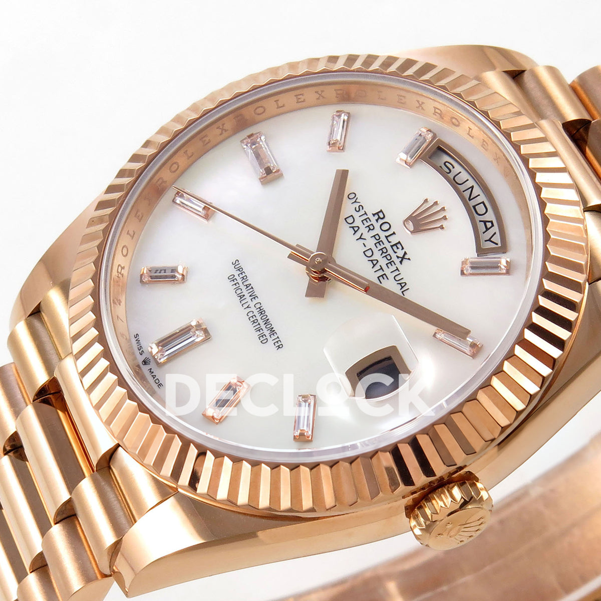 Rolex Day-Date 40 228235 QF White MOP Gem Dial President JH3255 V9 replica - dial angle right