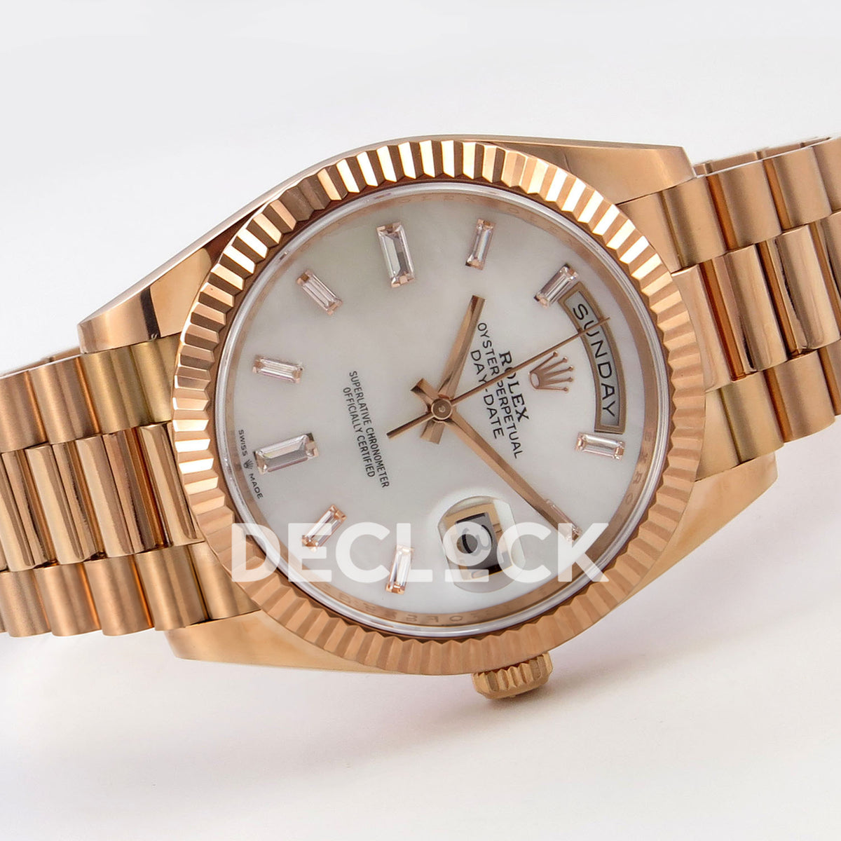 Rolex Day-Date 40 228235 QF White MOP Gem Dial President JH3255 V9 replica - full watch left