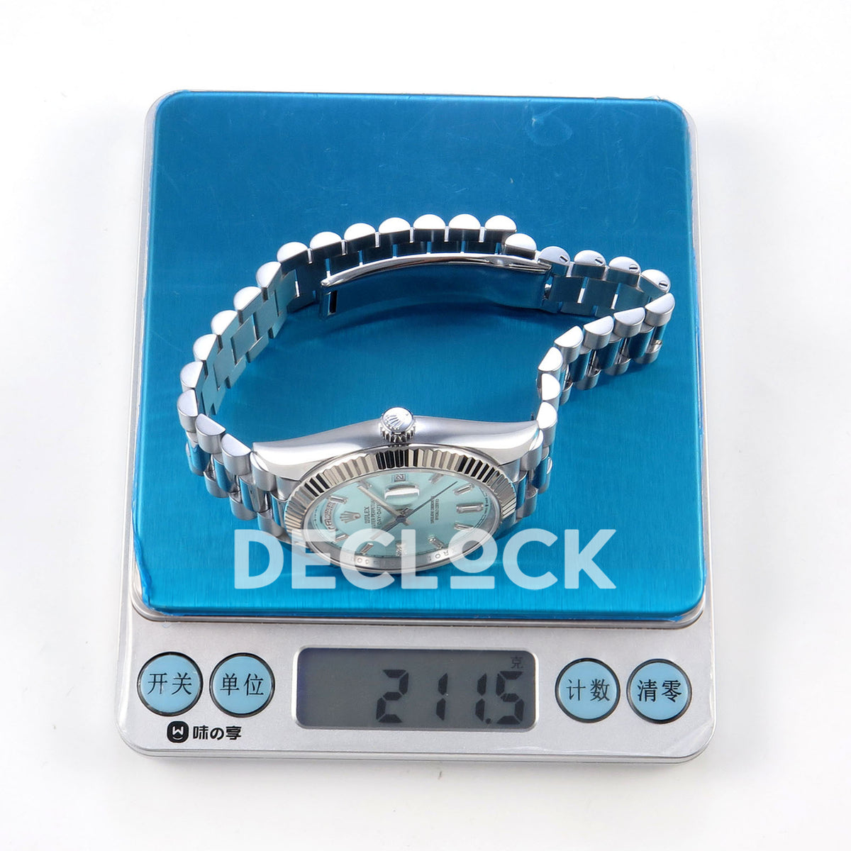 Rolex Day-Date 40 228236 QF Ice Blue Gem Dial Steel President JH3255 V9 replica - weight verification