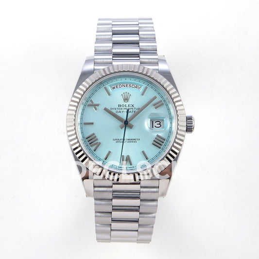 Rolex Day-Date 40 228236 QF Ice Blue Roman Steel President JH3255 V9 replica - front