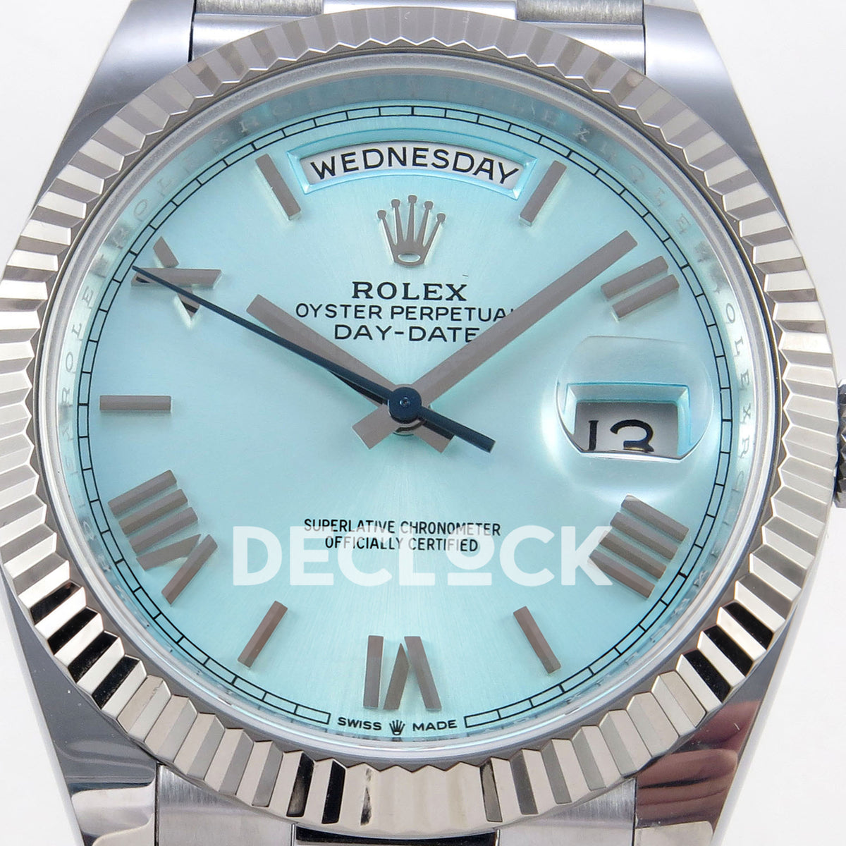 Rolex Day-Date 40 228236 QF Ice Blue Roman Steel President JH3255 V9 replica - dial closeup