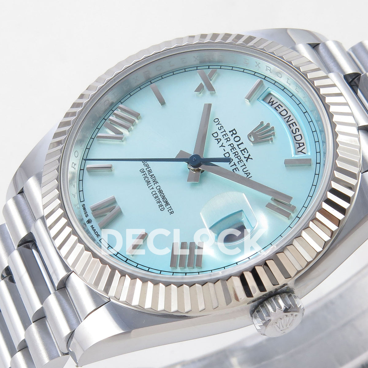 Rolex Day-Date 40 228236 QF Ice Blue Roman Steel President JH3255 V9 replica - dial angle right