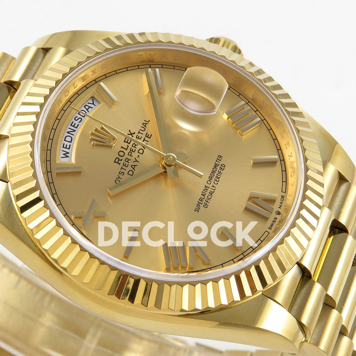 Rolex Day-Date 40 228238 QF Champagne Roman Dial President JH3255 V9 replica - dial side angle