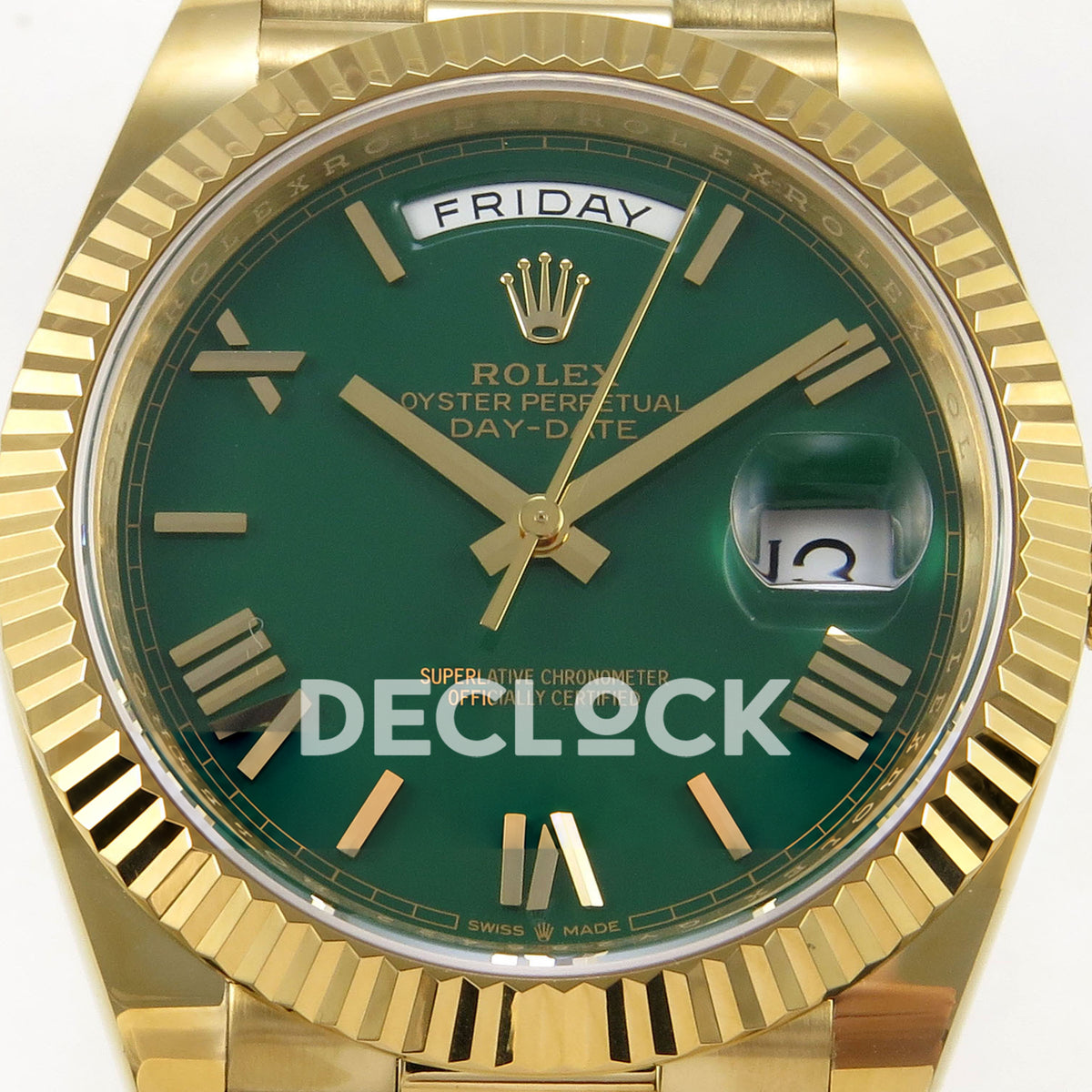 Rolex Day-Date 40 228238 QF Green Roman Dial President JH3255 V9 replica - dial closeup
