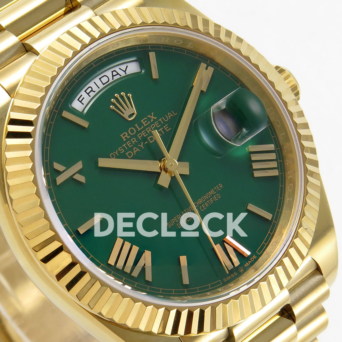 Rolex Day-Date 40 228238 QF Green Roman Dial President JH3255 V9 replica - dial angle left