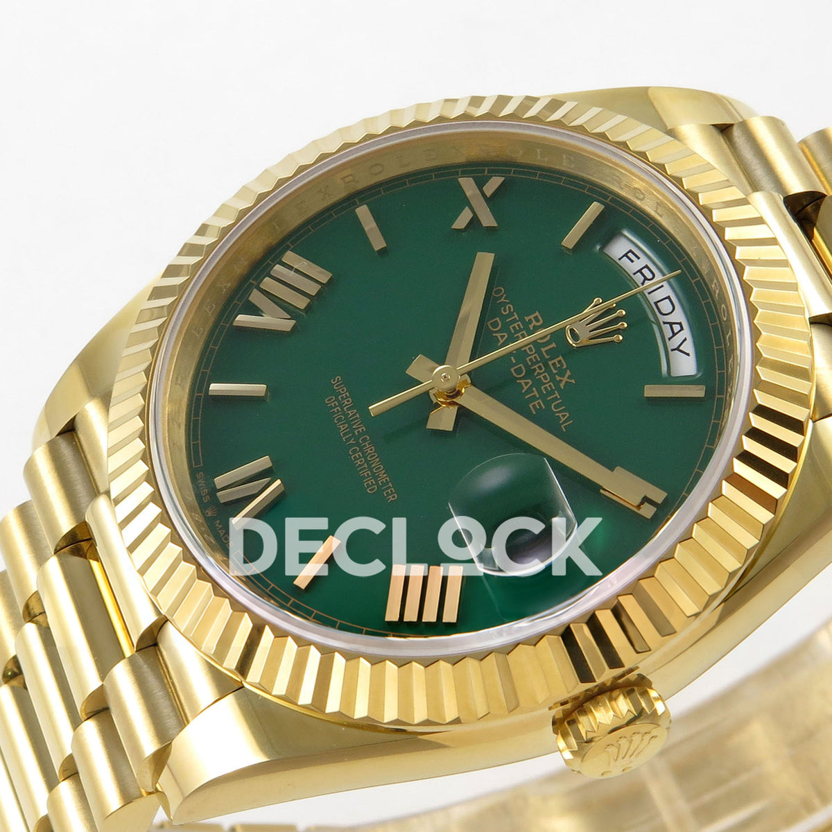 Rolex Day-Date 40 228238 QF Green Roman Dial President JH3255 V9 replica - dial angle right
