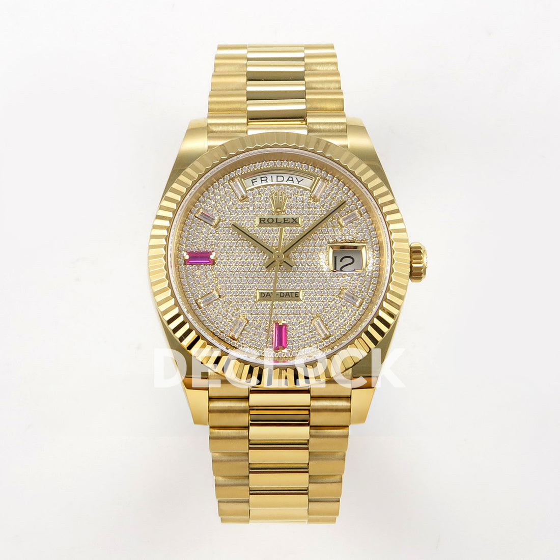Rolex Day-Date 40 228238 QF Pave Dial Pink Markers President JH3255 V9 replica - front 228238