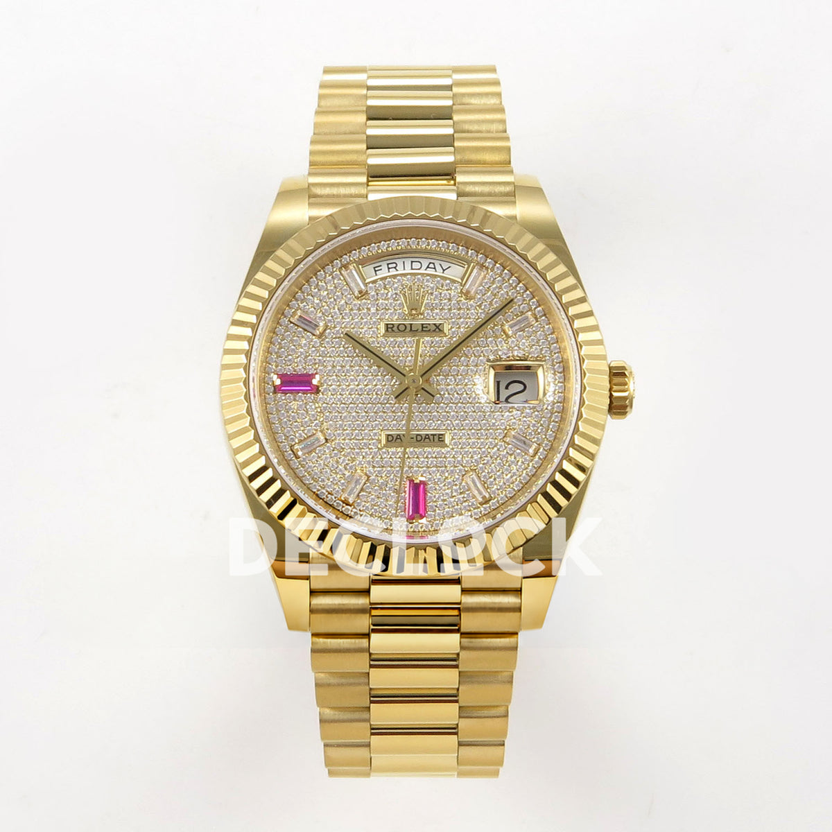 Rolex Day-Date 40 228238 QF Pave Dial Pink Markers President JH3255 V9 replica - front