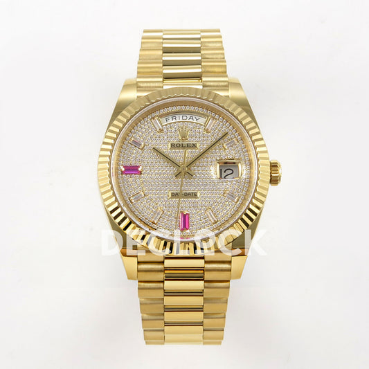 Rolex Day-Date 40 228238 QF Pave Dial Pink Markers President JH3255 V9 replica - front