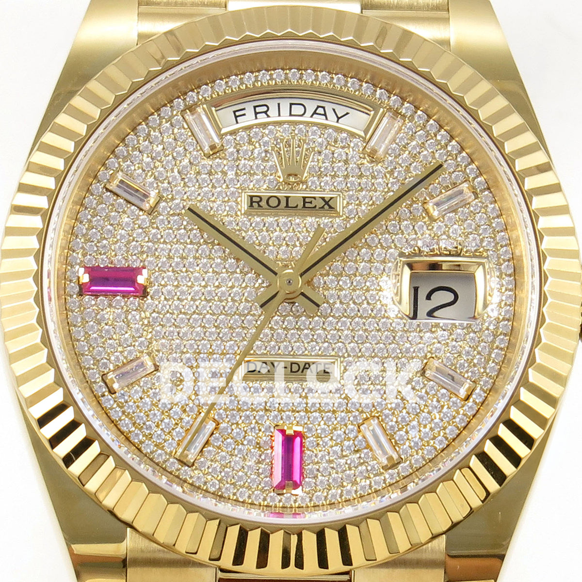 Rolex Day-Date 40 228238 QF Pave Dial Pink Markers President JH3255 V9 replica - dial closeup