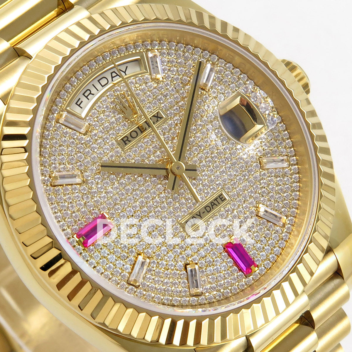 Rolex Day-Date 40 228238 QF Pave Dial Pink Markers President JH3255 V9 replica - dial angle left