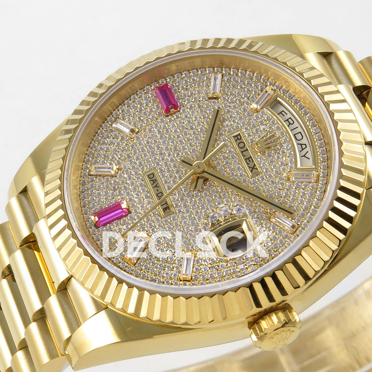 Rolex Day-Date 40 228238 QF Pave Dial Pink Markers President JH3255 V9 replica - dial angle right