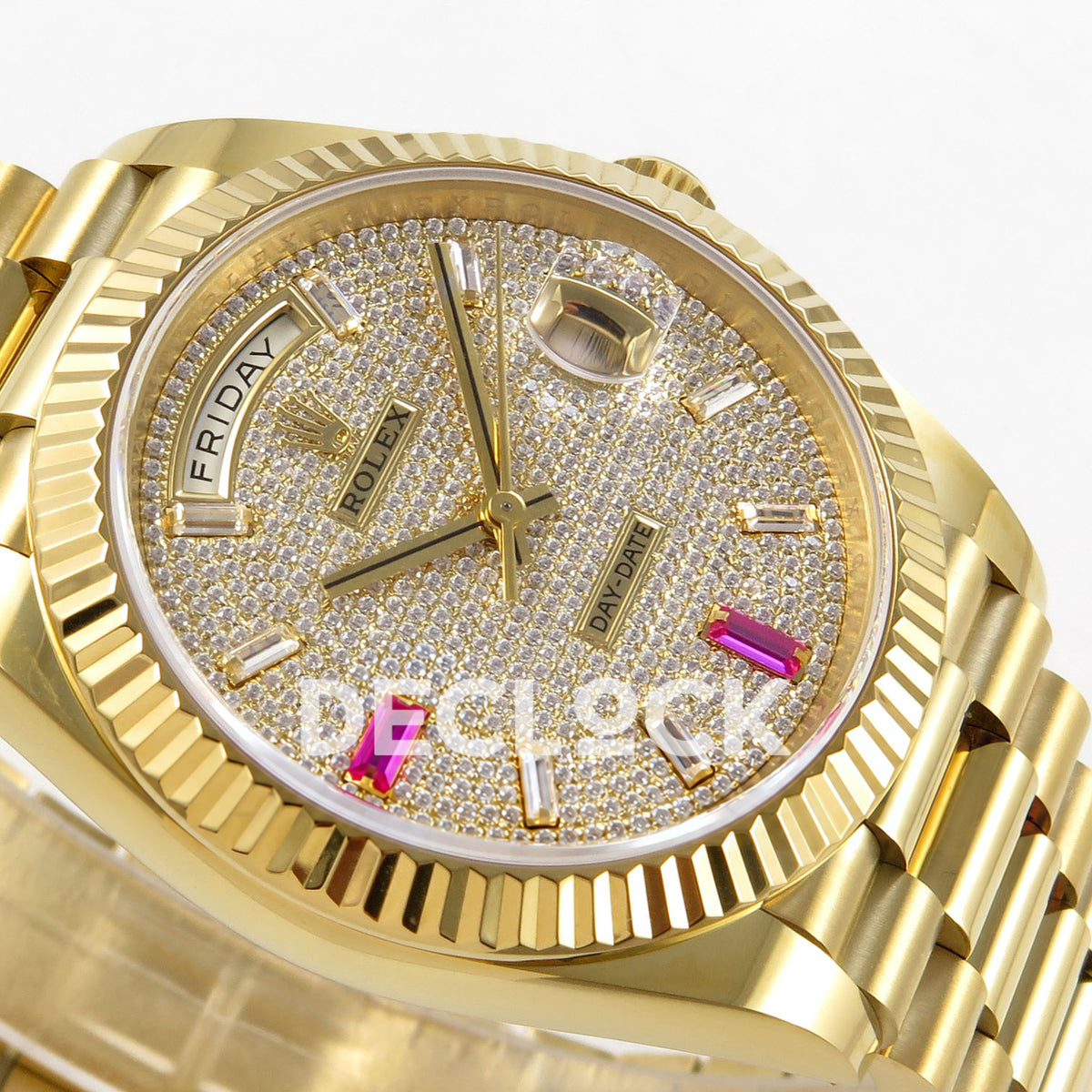 Rolex Day-Date 40 228238 QF Pave Dial Pink Markers President JH3255 V9 replica - dial side angle