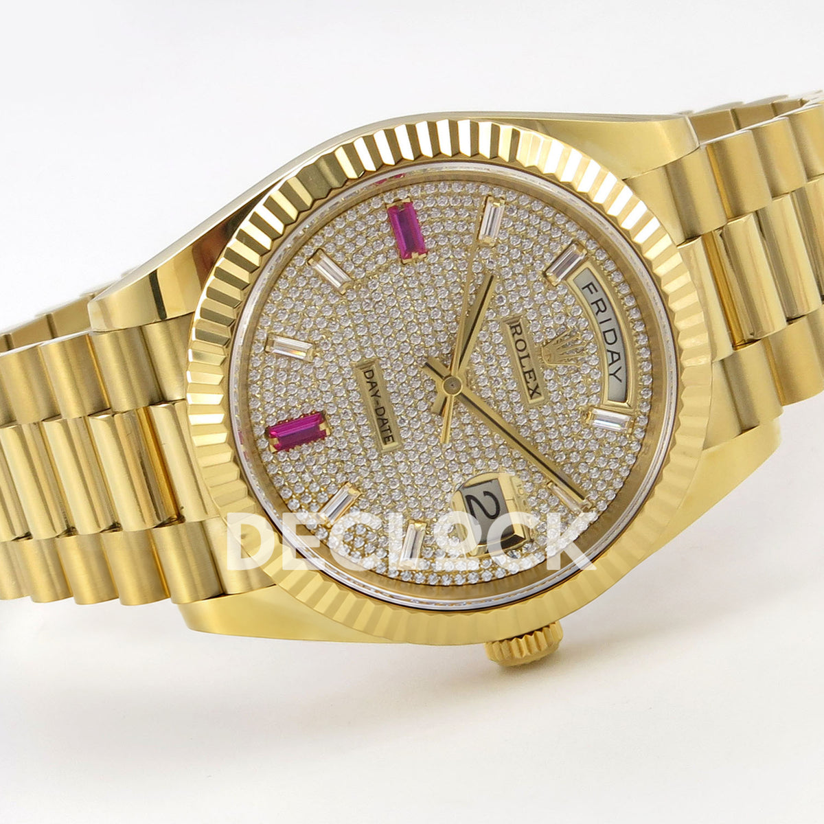 Rolex Day-Date 40 228238 QF Pave Dial Pink Markers President JH3255 V9 replica - full watch left