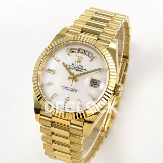 Rolex Day-Date 40 228238 QF White MOP Gem Dial President JH3255 V9 replica - three quarter