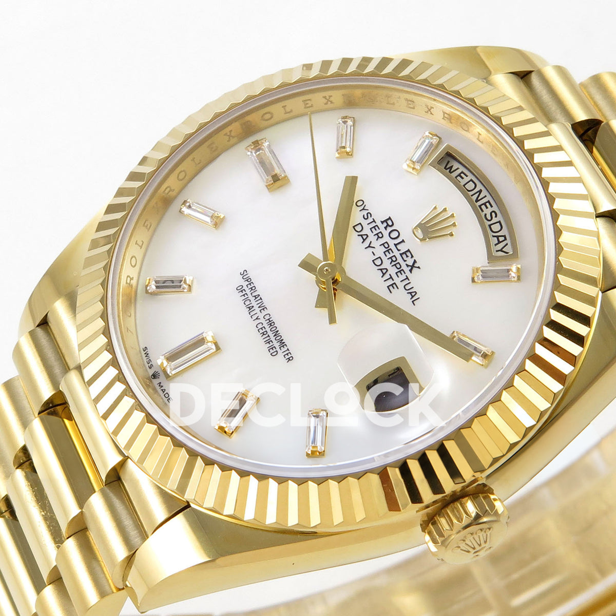 Rolex Day-Date 40 228238 QF White MOP Gem Dial President JH3255 V9 replica - dial angle right