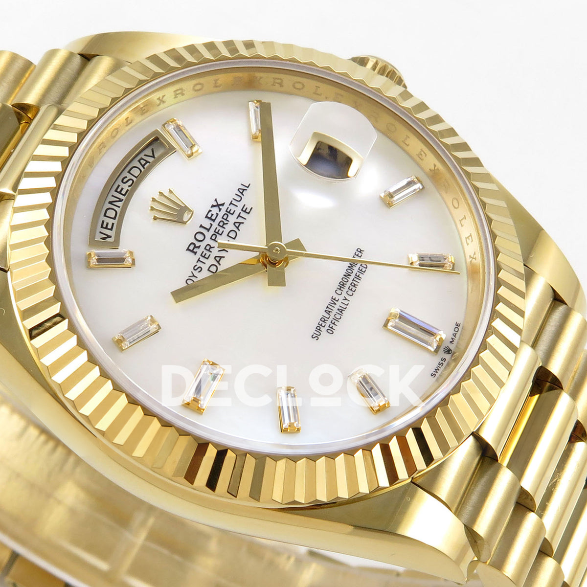 Rolex Day-Date 40 228238 QF White MOP Gem Dial President JH3255 V9 replica - dial side angle