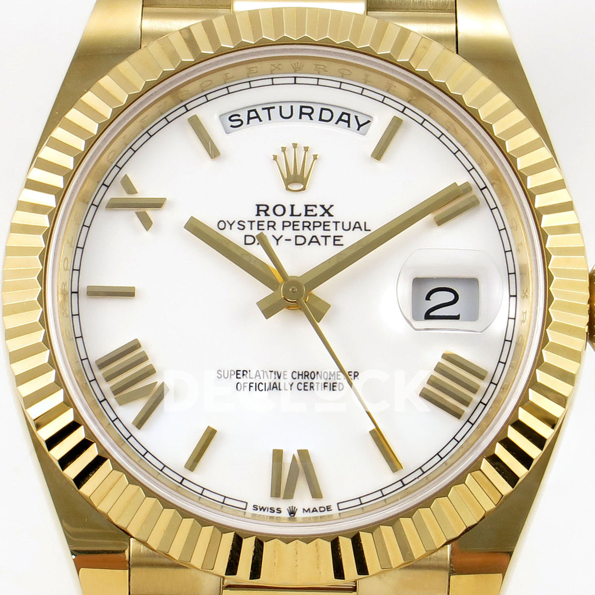 Rolex Day-Date 40 228238 QF White Roman Dial President JH3255 V9 replica - dial closeup