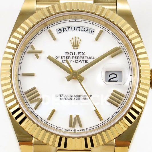Rolex Day-Date 40 228238 QF White Roman Dial President JH3255 V9 replica - dial closeup