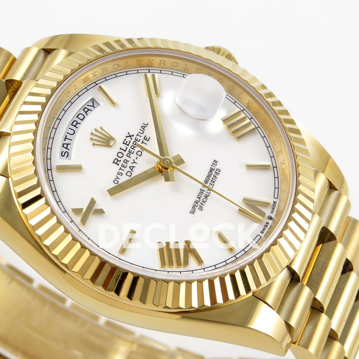 Rolex Day-Date 40 228238 QF White Roman Dial President JH3255 V9 replica - dial side angle