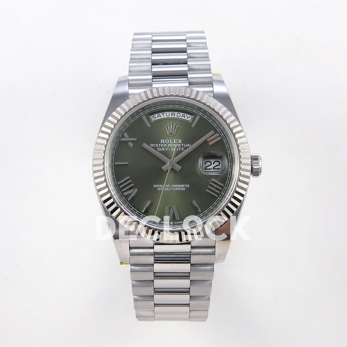 Rolex Day-Date 40 228239 QF Olive Green Roman Steel President JH3255 V9 replica - front