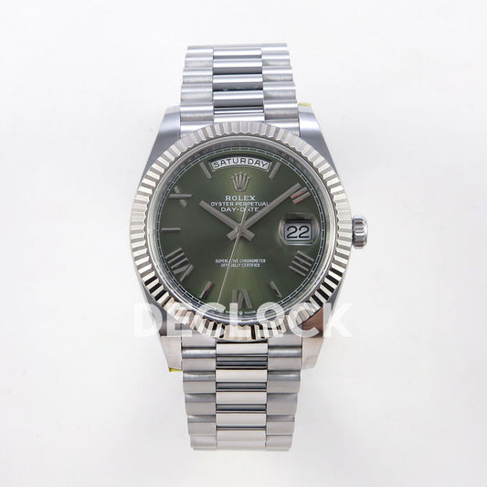 Rolex Day-Date 40 228239 QF Olive Green Roman Steel President JH3255 V9 replica - front