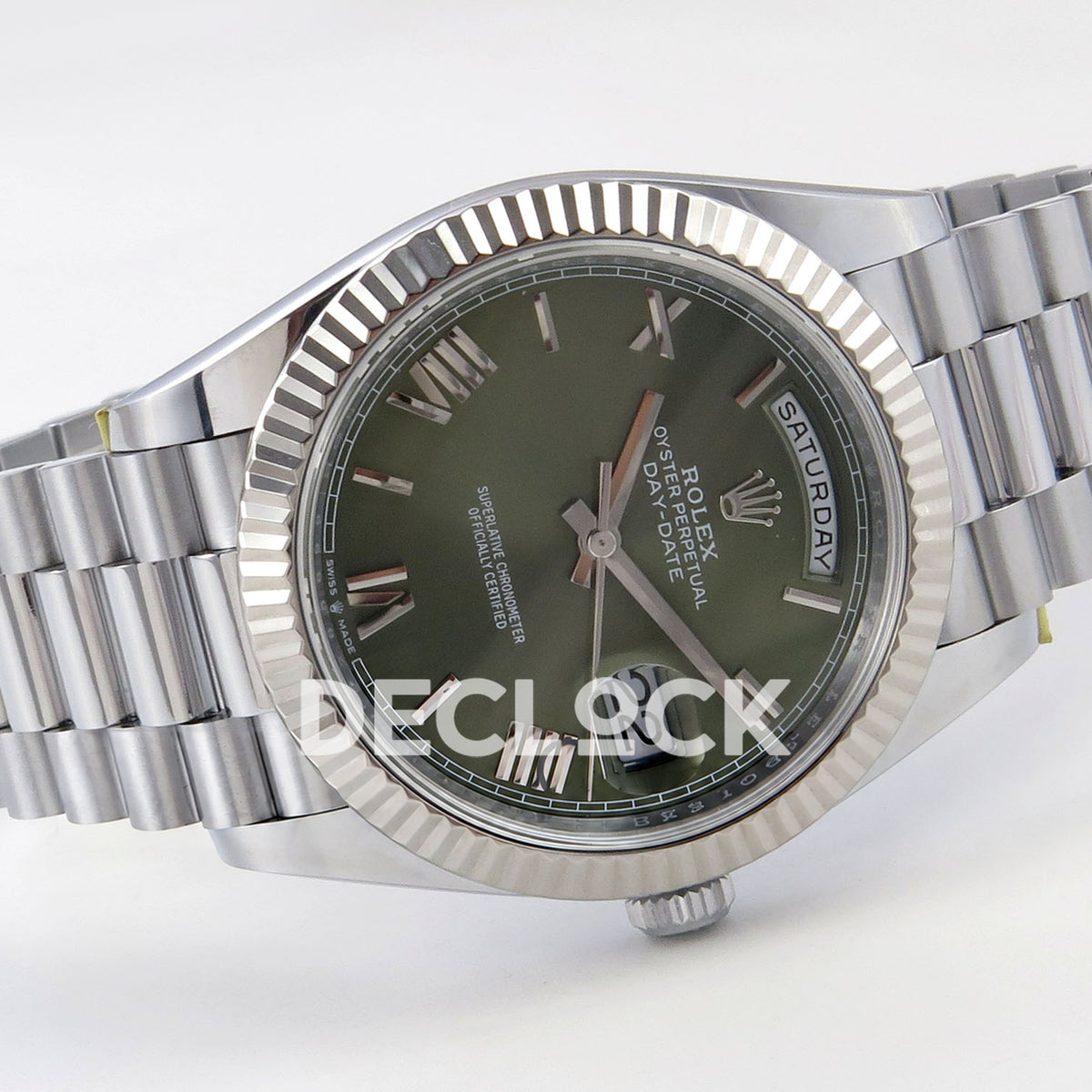 Rolex Day-Date 40 228239 QF Olive Green Roman Steel President JH3255 V9 replica - full watch left