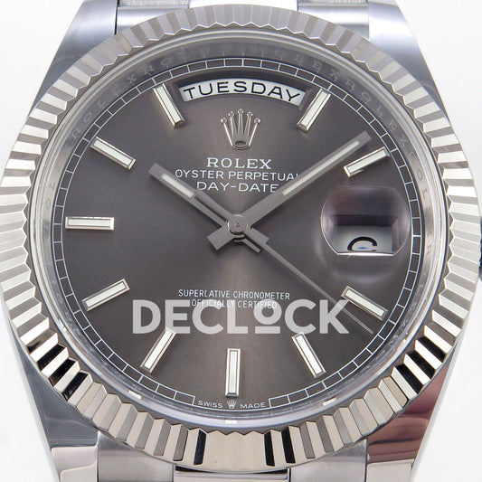 Rolex Day-Date 40 228239 QF Grey Stick Dial Steel President JH3255 V9 replica - dial closeup