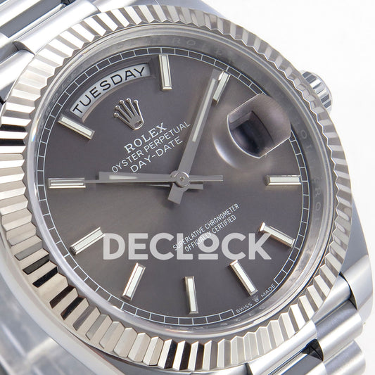 Rolex Day-Date 40 228239 QF Grey Stick Dial Steel President JH3255 V9 replica - dial angle left