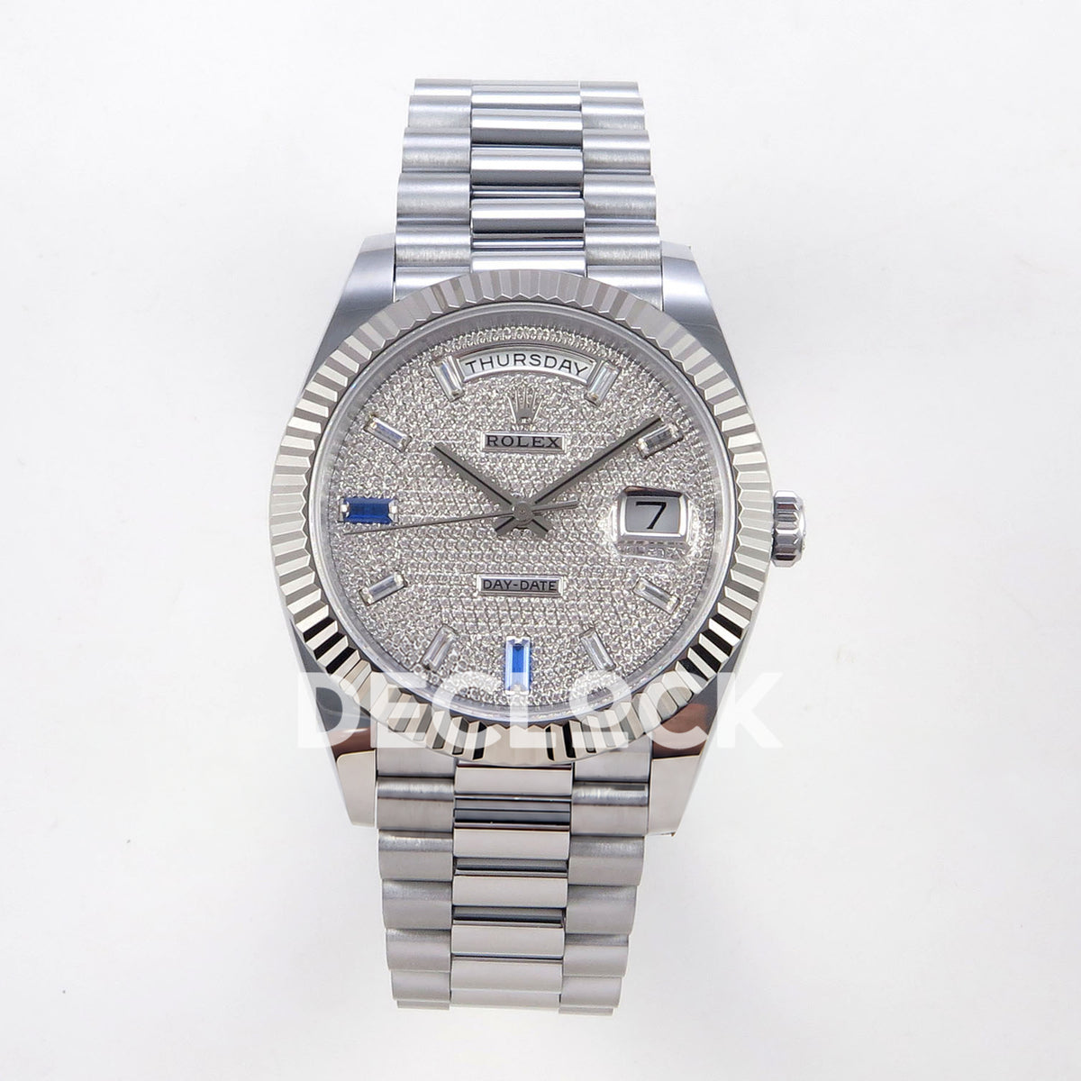 Rolex Day-Date 40 228239 QF Pave Blue Markers Steel President JH3255 V9 replica - front