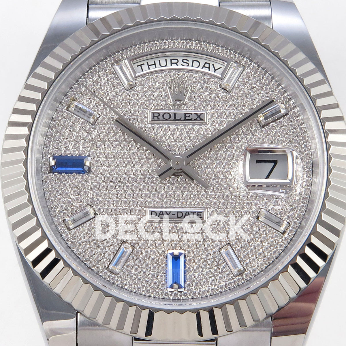 Rolex Day-Date 40 228239 QF Pave Blue Markers Steel President JH3255 V9 replica - dial closeup