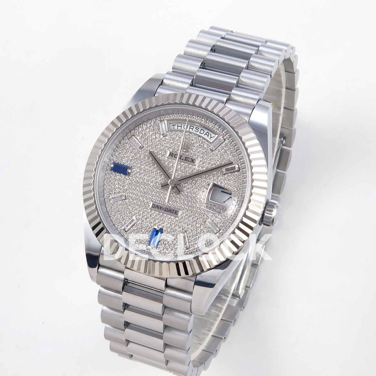 Rolex Day-Date 40 228239 QF Pave Blue Markers Steel President JH3255 V9 replica - three quarter