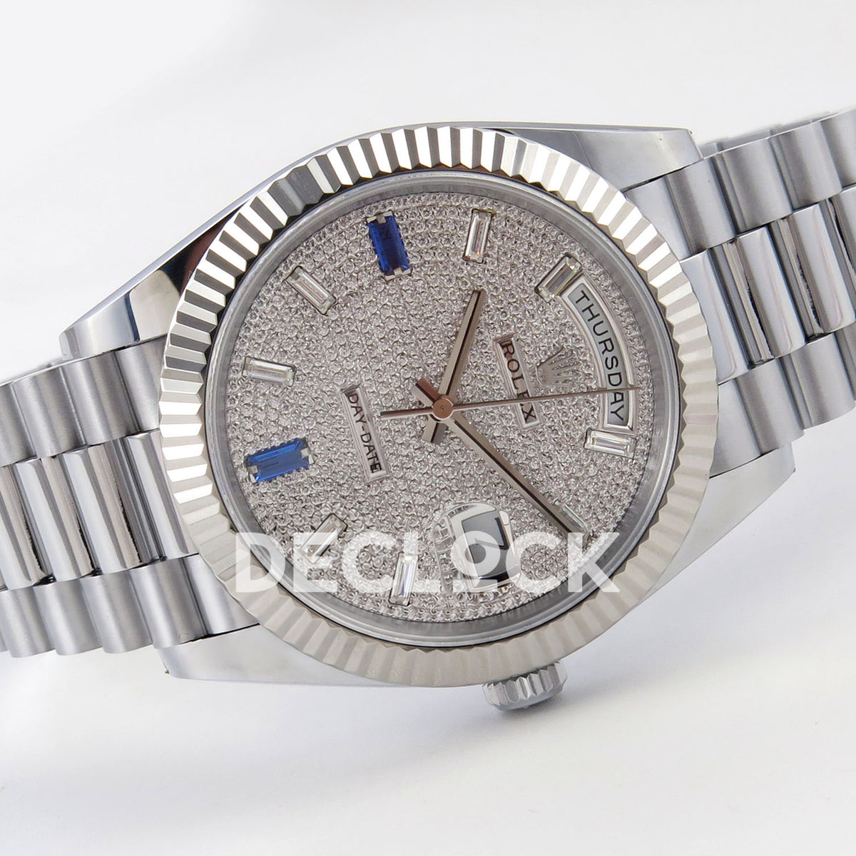 Rolex Day-Date 40 228239 QF Pave Blue Markers Steel President JH3255 V9 replica - full watch left