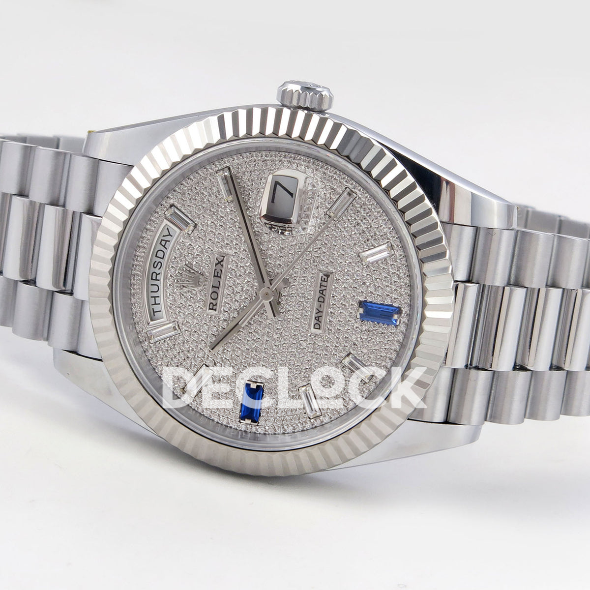 Rolex Day-Date 40 228239 QF Pave Blue Markers Steel President JH3255 V9 replica - full watch right