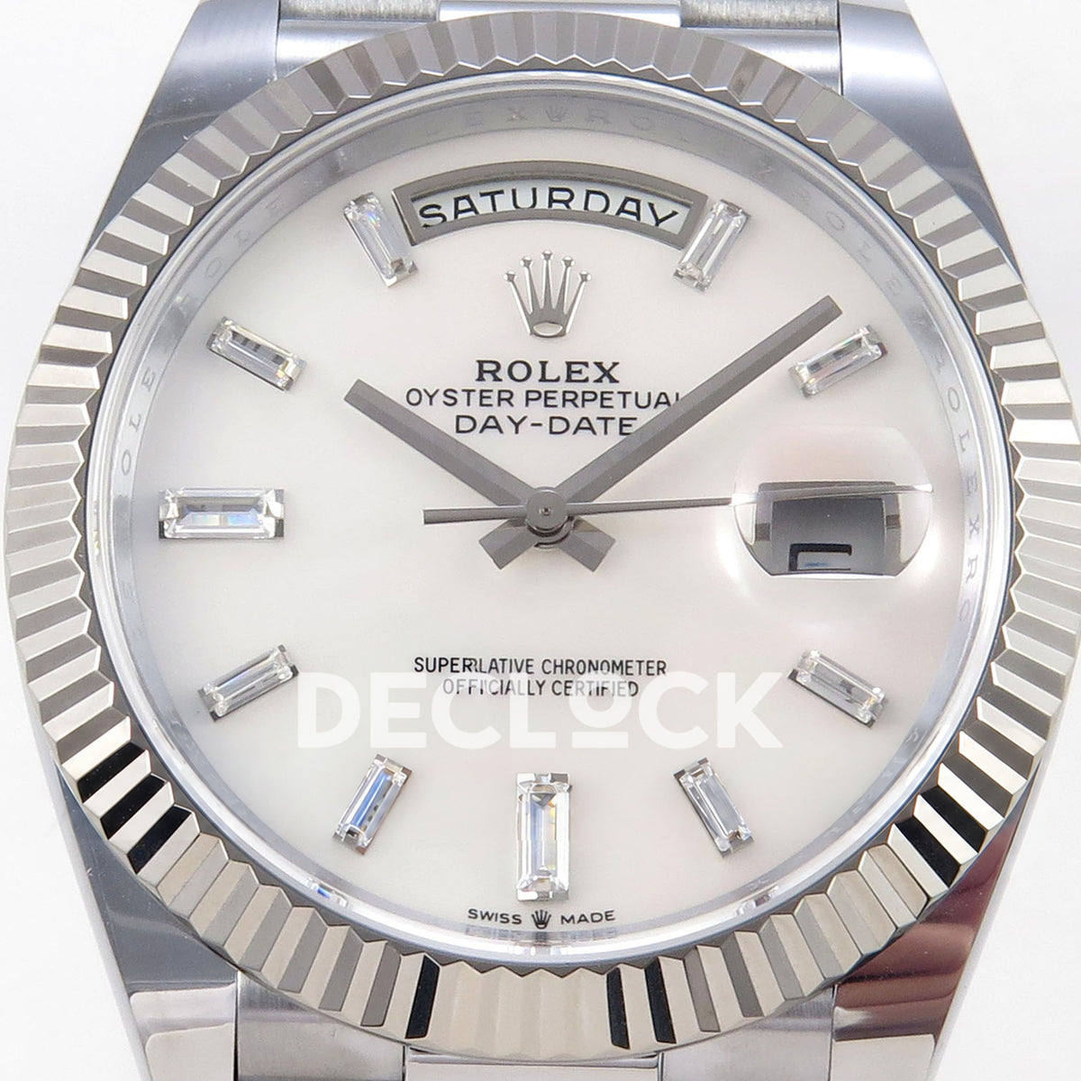 Rolex Day-Date 40 228239 QF White MOP Gem Dial Steel President JH3255 V9 replica - dial closeup