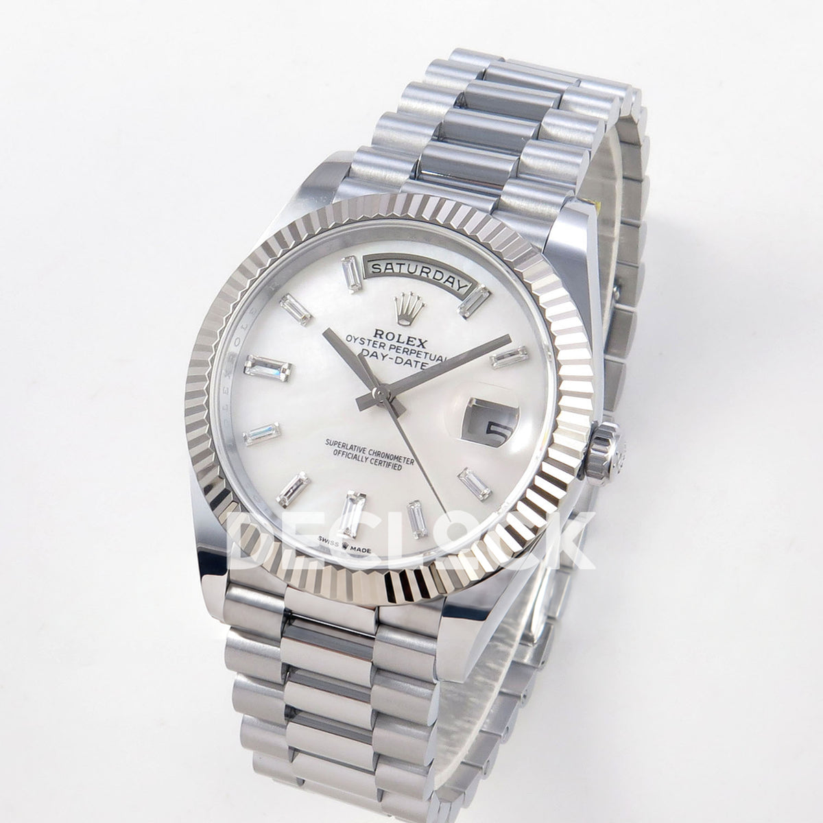 Rolex Day-Date 40 228239 QF White MOP Gem Dial Steel President JH3255 V9 replica - three quarter
