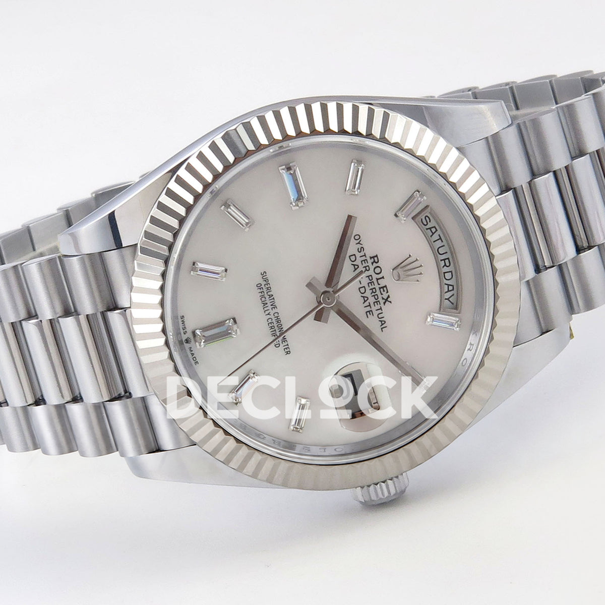 Rolex Day-Date 40 228239 QF White MOP Gem Dial Steel President JH3255 V9 replica - full watch left