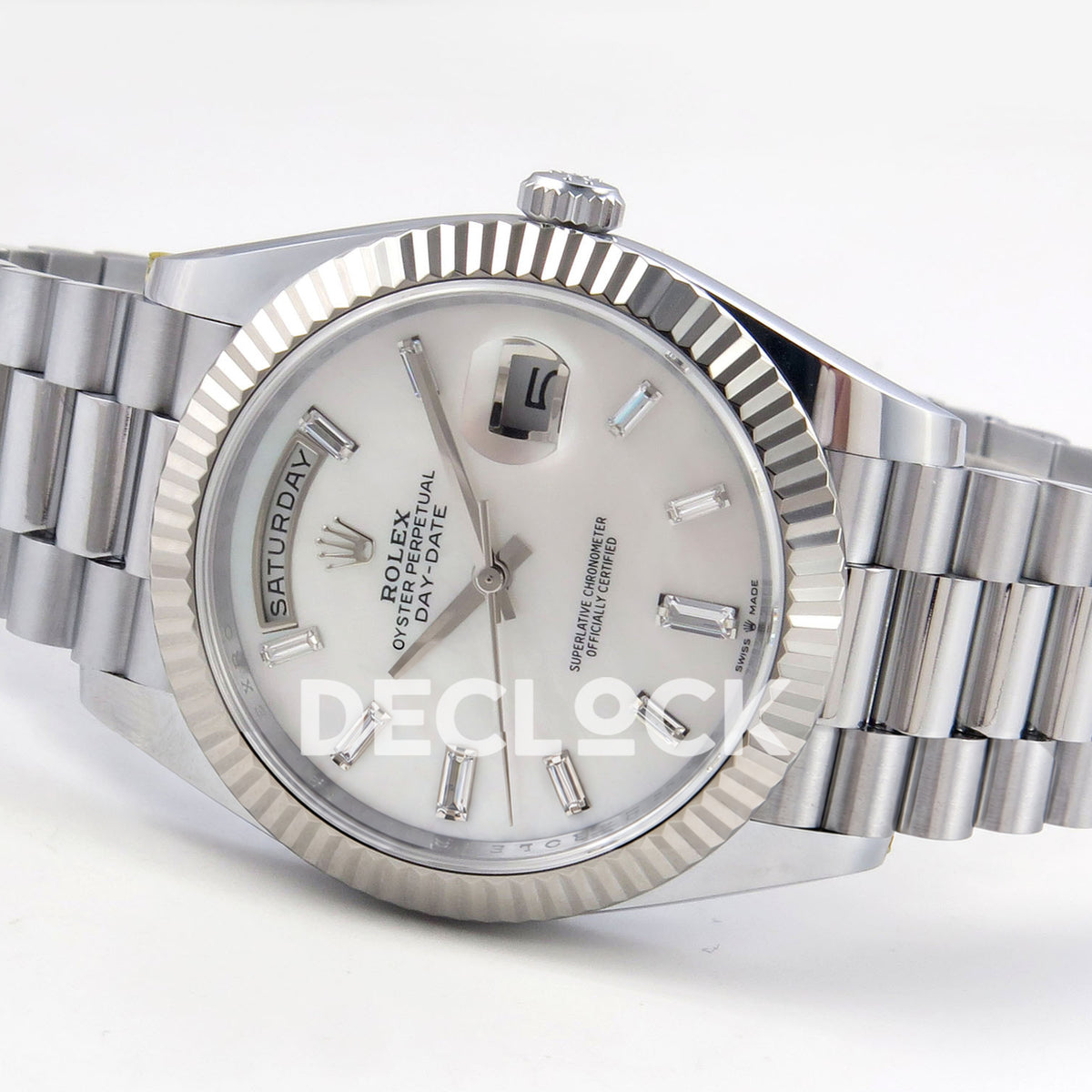 Rolex Day-Date 40 228239 QF White MOP Gem Dial Steel President JH3255 V9 replica - full watch right
