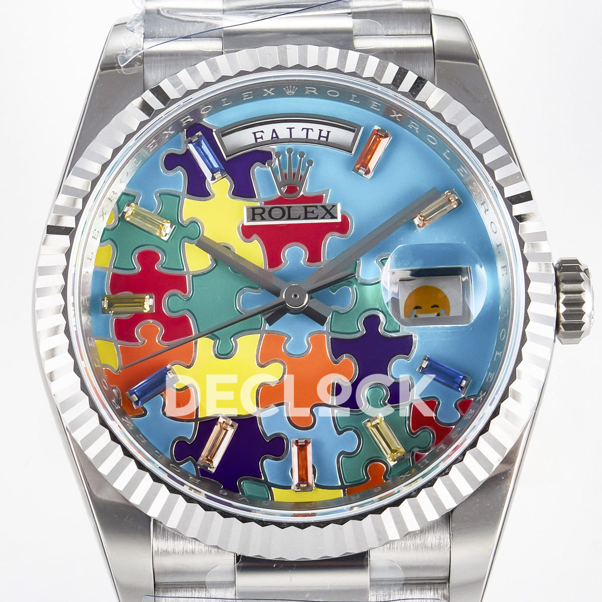 Rolex Day-Date Custom Puzzle 128239 Turquoise QHF A2834 replica - dial close up
