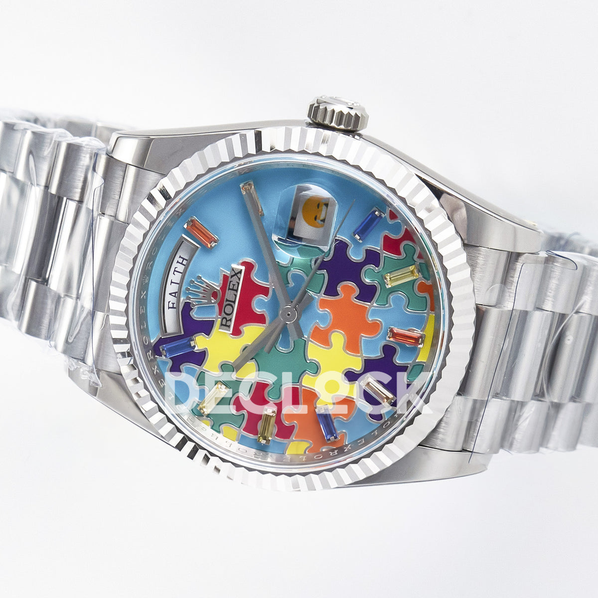 Rolex Day-Date Custom Puzzle 128239 Turquoise QHF A2834 replica - rotated dial