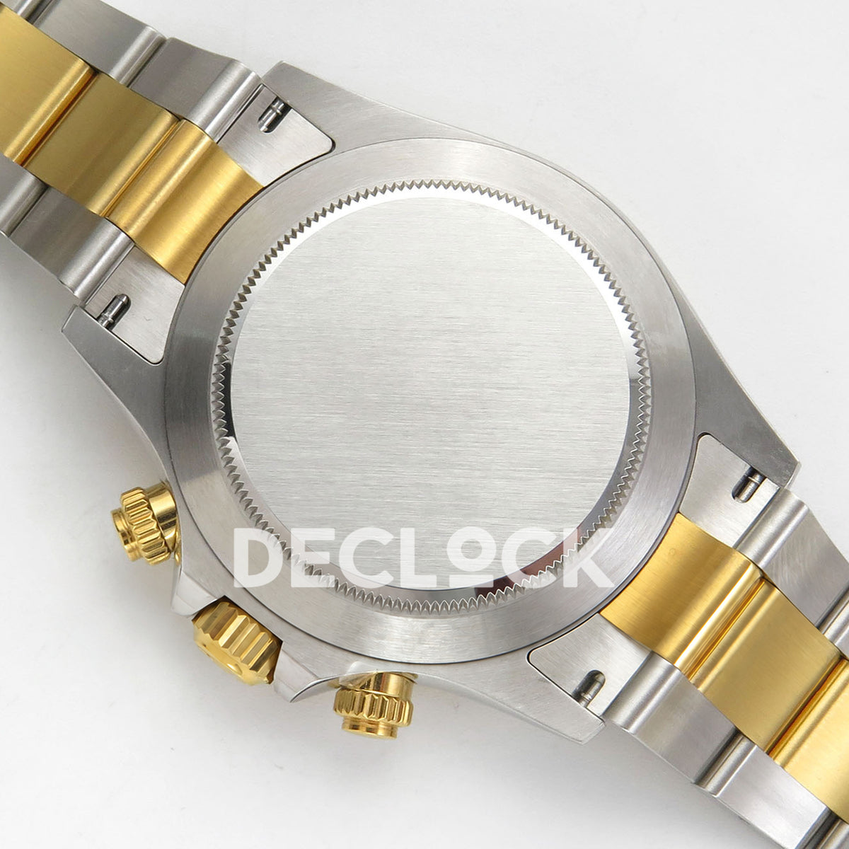 Rolex Daytona 116503 VF replica - closed brushed silver caseback and two-tone bracelet