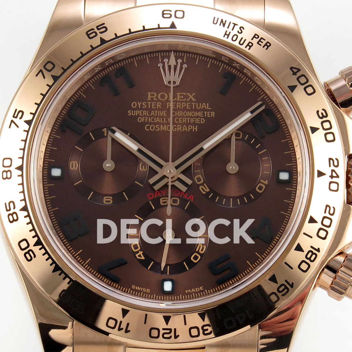 Rolex Daytona 116505 QF Gain Weight replica - brown sunburst dial, black Arabic numerals and gold-tone subdial details close-up