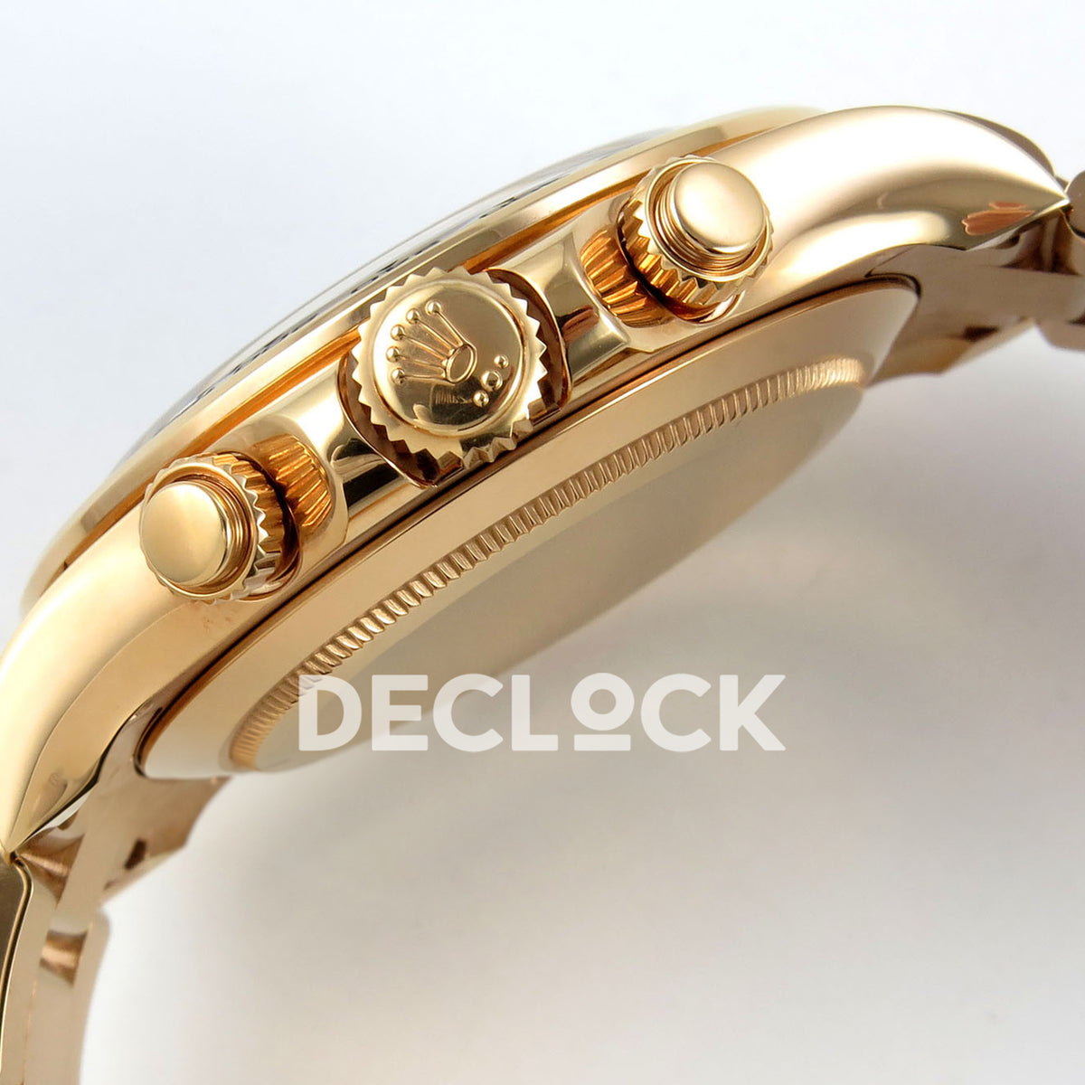Rolex Daytona 116505 VF replica - original crown and screw-down pushers in warm gold-tone finish