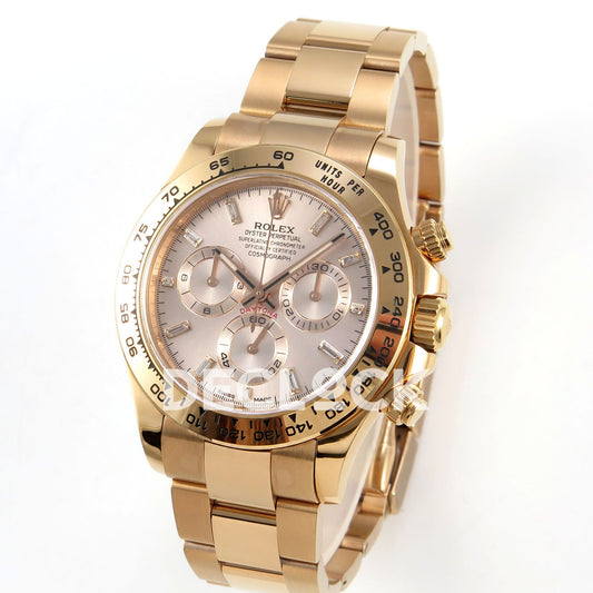 Rolex Daytona 116505 VF replica - original pale pink dial, clear baguette markers and chronograph counter details