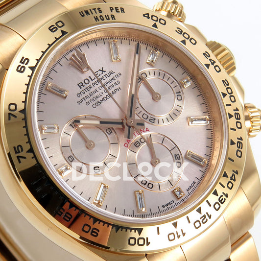 Rolex Daytona 116505 VF replica - original pale pink dial, clear baguette markers and chronograph counter details