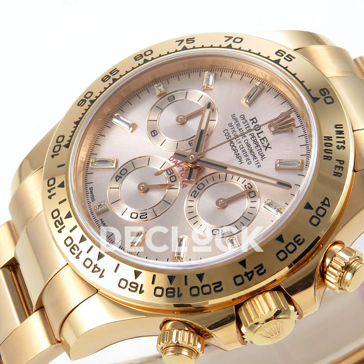 Rolex Daytona 116505 Clean replica - original pale pink dial, clear baguette markers and chronograph counter details